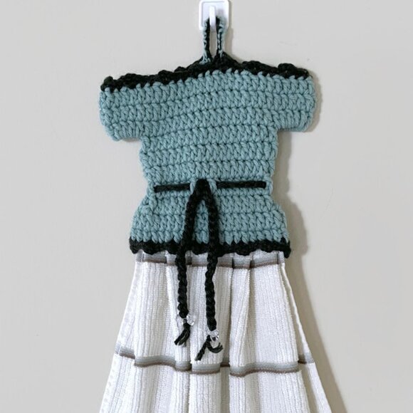 Handmade Dress Hand Towel, Crochet Farmhouse Decor, Handmade Tea Towel - Picture 2 of 9